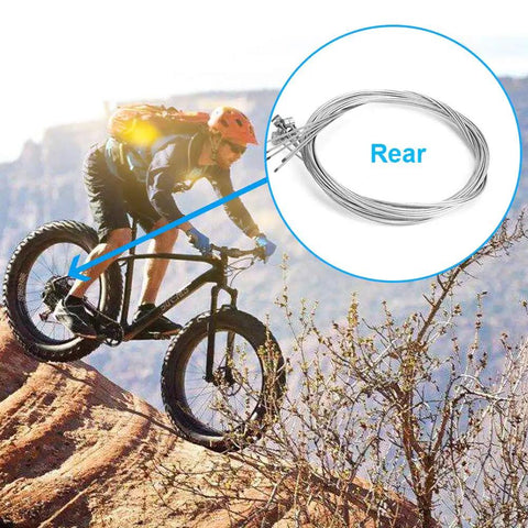 Mountain biker descending trail with focus on Dope 10 Piece Bike Brake Cable Kit With End Caps And Ferrules For Mountain Bikes.