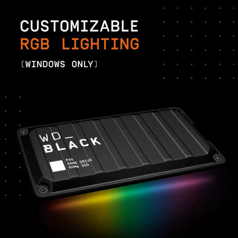 P40 Game Drive SSD 1TB Portable External Solid State Drive With Lit RGB Lighting And USB 3.2 Gen2x2, black casing, rainbow glow