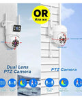 6MP Dual Lens WiFi NVR Security Camera Kit Shoots Hella Crisp 3K Video With Ultra Wide Angles And Smart Auto Tracking mounted on wall.