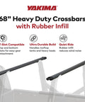 Solid As Hell Heavy Duty Roof Rack Crossbars Pair 68 Inch Long For Suv And Truck Cargo Hauling mounted on vehicle with rubber infill.