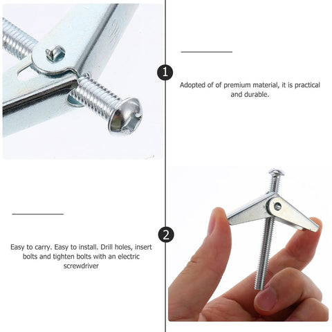 Close-up of Heavy Duty M5 M6 Toggle Bolt Kit with Full Thread Screws and Wing Nuts for Drywall, showing bolt and wing nut details.