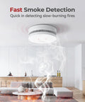 Heavy Duty Smoke Detectors With 9V Replaceable Battery 8 Pack House Fire Alarms mounted on ceiling detecting smoke in living room.