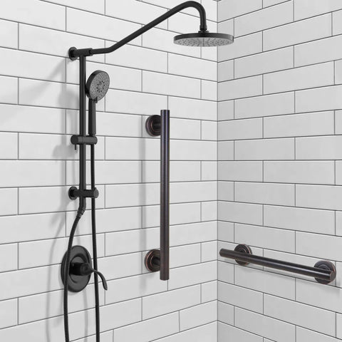 Built Tough Shower Safety Bar For Seniors And Disabled Users, Rock Solid Wall Mounted Bathroom Grab Handle With Grippy Nonslip Coating, Carries Up To 500 Lbs For Steady Support in modern shower.
