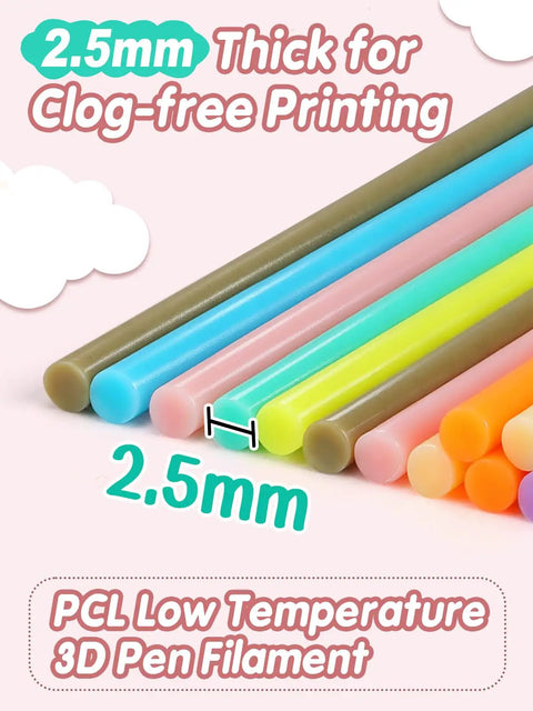 Premium 3D Pen Filament Refills Hella Durable With Ten Vivid Shades Built For 3Doodler Start Plus showing 2.5mm PCL sticks.