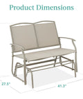 Two Person Outdoor Patio Swing Glider With Smooth Rocking Motion, Textilene Fabric Over Powder Coated Steel Frame, 36x27.5x41.3 inches