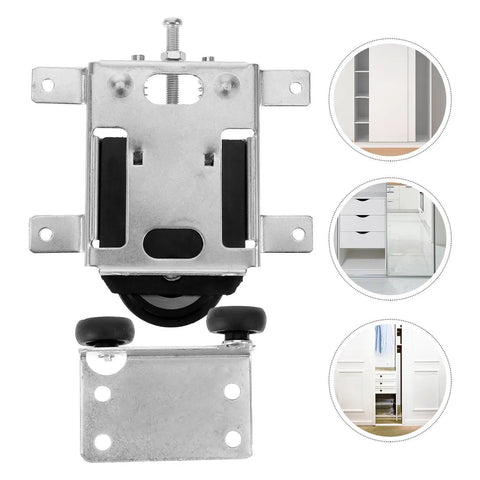 Genuine Stainless Steel Sliding Door Rollers With Double Bearing Quiet Glide Wheels Closet Pantry Track Swap Fix Smooth Operation Easy Install Built Damn Tough close-up view of roller set with installation brackets