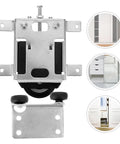 Heavy Duty Stainless Steel Sliding Door Pulley With Double Bearing Wheel For Closets Cabinets And Windows front view showing roller and mount.