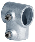 Close-up of a 4 Piece Single Socket 90 Degree Tee Structural Pipe Fitting For One Inch Nominal Galvanized Pipe With A 1.315 Inch Outside Diameter