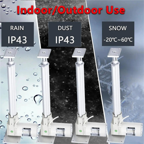 Straight Up Four Piece Linear Actuator Kit With Synchronous Hall Controller Featuring 24 Volt Dc Motor, IP43 rated for rain, dust and snow.