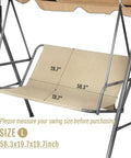Beige 2/3 Seater Swing Seat Cover Replacement Made From 600D Oxford Waterproof Fabric For Outdoor Garden, 58.3x19.7x19.7 inches