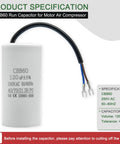 High Performance 120uF Run Capacitor For Single-Phase Motors And Air Conditioner Compressors, 250VAC 50/60Hz