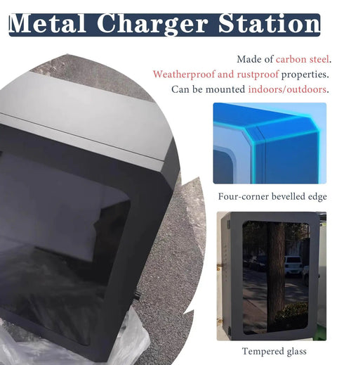 Real Deal Ev Charging Station Wall Cover With Beefy Dual Lock Security And Snug Cord Routing To Keep Your Electric Vehicle Setup Safe From Thieves And Bad Weather Conditions, black carbon steel construction.