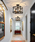 Dope Industrial Semi Flush Mount Ceiling Light With Four Lights Modern Metal Fixture in a bright hallway view