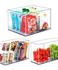 Clear Plastic Storage Bins With Dividers 3 Pack Acrylic Stackable Organizer Boxes For Fridge Pantry And Cabinets Two Narrow And One Wide See Through Design Durable No Brainer Storage For Easy Home Edit Organization