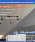 Before and after comparison of a Universal Car Roof Headliner Repair Kit With 262 Piece Set including push pin fasteners fitting.
