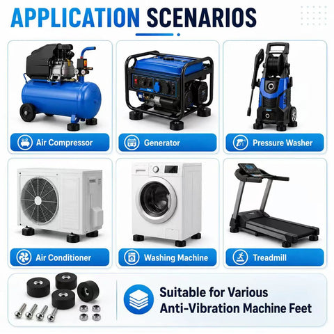 Application scenarios for Ten Pack Heavy Duty Rubber Feet For Air Compressor And Generator Anti Vibration Pads.
