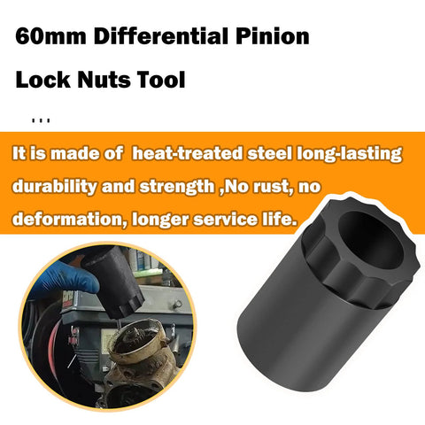 60mm differential pinion lock nut tool in gray steel for Honda FourTrax ATVs TRX300/TRX250/TRX350, front view with installation inset