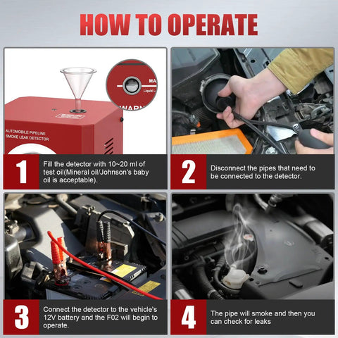 How to operate the Straight Up Professional Automotive Smoke Machine With Integrated Pressure Gauge For Finding And Sealing Sneaky EVAP Fuel And Exhaust Leaks On DC12v Rigs.