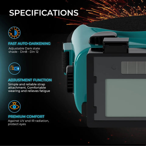 Rock Solid Auto Darkening Welding Goggles With Flip Up Lens Solar Powered For Instant Shade Change And Hassle Free MIG TIG Plus Gas Cutting Coverage You Will Appreciate Back At The Shop, showing slider for shade adjustment.