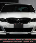 Front view of a white car displaying Fresh Red M6 Aluminum Motorcycle License Plate Bolts For Cars Trucks, Anti Theft Decorative Tag Screws, Slick Rad Frustum Mounts, Badass Ride Upgrade Kit, Set Of Four.