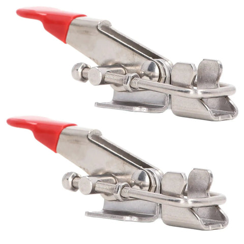 Stainless Steel Toggle Clamp Pull Latches Two Piece Set With 400lbs Capacity showing two clamps side by side with red handles