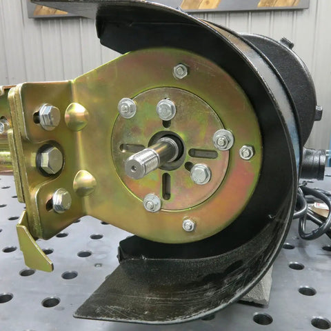 Heavy Duty 2X48 Belt Bench Grinder Attachment With 8 Inch Contact Wheel And 7 Inch Disc showing detailed tensioning setup and connection.