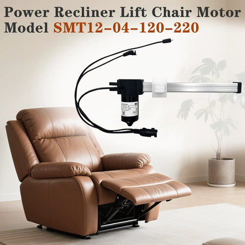 Heavy Duty Power Recliner Linear Actuator Motor Lift Chair with SMT12-04-220 model, featuring 120 mm fit and 220 mm stroke.