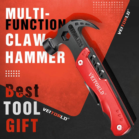Red stainless steel Kickass All In One Hammer Multitool Kit For Men And Women Gift Ideas For Dad Grandpa Him Camping Gear