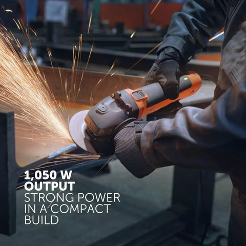 Brushless Compact Angle Grinder Built Like A Tank For Heavy Duty Grinding And Sharp Cutting Jobs Featuring Smart Overload Guards in action on metal.