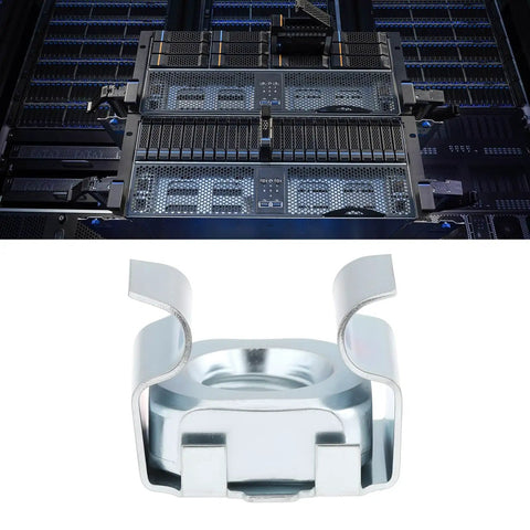 50 Piece Premium Self Retaining Cage Nuts With 5 16 18 Threads Super Solid Rack Mount Fasteners For Server Chassis close-up view of a steel cage nut.