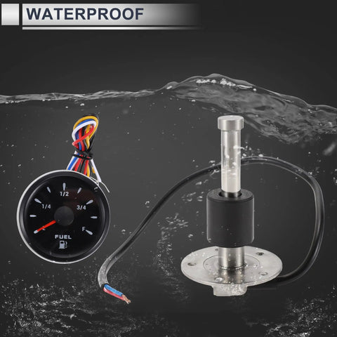Top Shelf Marine Fuel Sender And Gauge Kit Featuring A Heavy Duty 100Mm Metal Housing with waterproof gauge and sender.