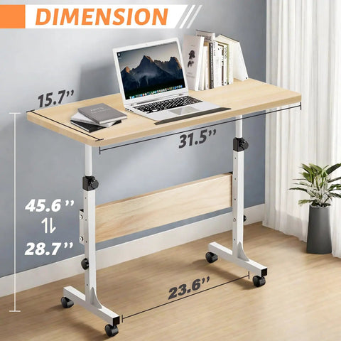 Rolling Desk On Wheels With Adjustable Height For Laptops And Home Office Use Portable Small Standing Desk With Mobility Easy Roll Office Cart