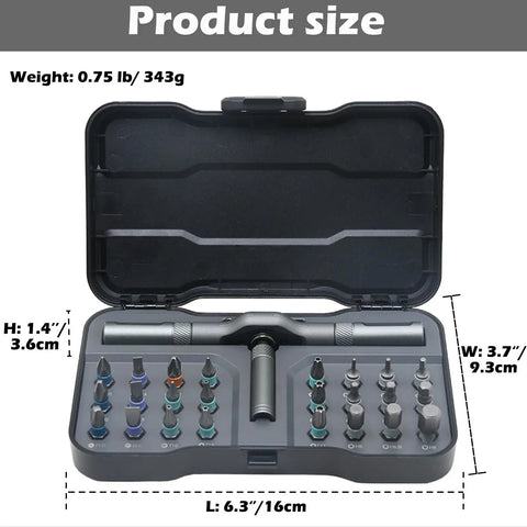 24 In 1 Magnetic Ratchet Screwdriver Set S2 Steel Bits No Fuss Quick Fix Kit For Home Projects Smooth Operating Gears inside storage case