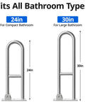 Heavy Duty Toilet Grab Bar Flip Up Folding Safety Handrail For Bathroom Wall Mount 304 Stainless Steel showing 24 inch and 30 inch options.