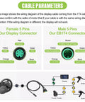 Wiring diagram for 2.4 Inch TFT LCD Ebike Display with connectors and system components, including motor and throttle.