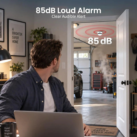 Pop And Go Home Safety Smoke Detector Dual Hazard Alarm Sensors Picking Up Harmful Gases Ion Molecules With Workhorse 10 Year Lithium Battery Low Power Beep Secure Magnetic Mount 12 Pack Champion in action with 85dB alarm