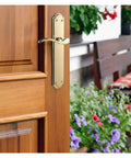Solid Gold Plated Zinc Alloy Door Handles One Pair Built To Grind European Style Interior Upgrade on wooden door.