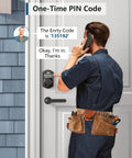 Keyless Entry Door Lock With Keypad For Front Door, Smart Deadbolt With Auto Lock, easy install shown in use with worker accessing