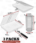 Diagram of Three Piece Grill Basket Set With Removable Handles Stainless Steel Grilling Baskets, dimensions shown