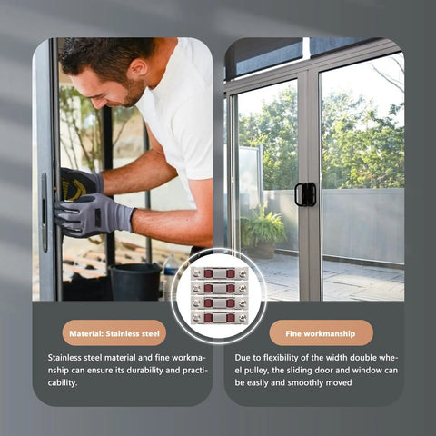 Heavy Double Wheel Sash Rollers For Sliding Windows And Patio Doors, stainless steel, installation process shown.