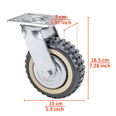 4 Pack 6 Inch Heavy Duty All 360 Degree Swivel Caster Wheels With 2 Brakes And 2 Non Brake Polyurethane Wheels side view