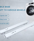 Heavy Lifter Adjustable Washing Machine Rolling Base With Smooth Glide Casters And Rock Solid Steel Frame Delivers Zero Hassle Setup and Bulletproof Support For All Major Appliances In Bright White - adjustable sliding rails