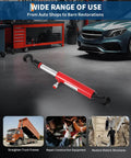 Badass 10 Ton Hydraulic Pull Back Ram For Vehicle Frame Straightening And Collision Body Shop Work With 8100 PSI Carbon Steel Cylinder displays a versatile tool in an auto shop.