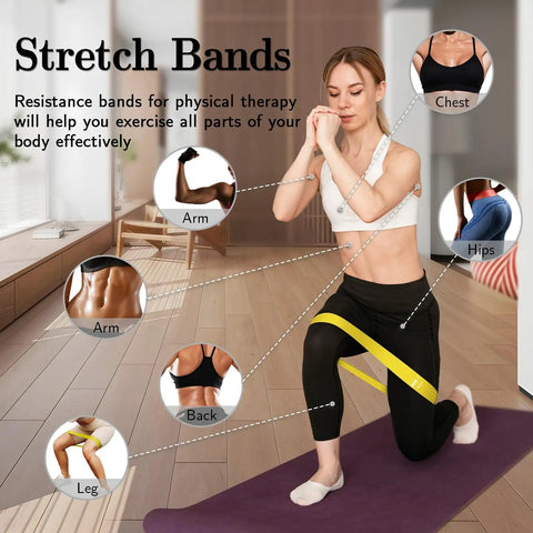 Woman using Multicolor Resistance Bands Set With Five Levels For Home Gym And Outdoor Workouts Non Slip Latex Exercise Bands
