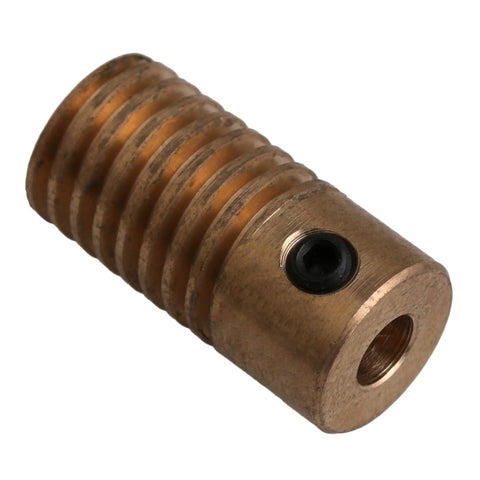 Brass CNBTR 0.5 modulus reducer gear with 20 teeth and 4 mm bore; side set-screw hole visible.