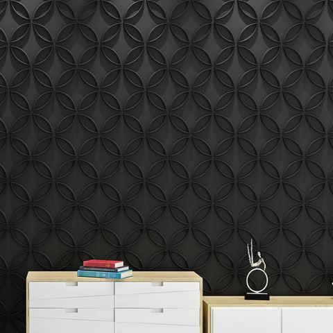 Interlocking Circles 3D Wall Panel in Matte Black for Walls and Ceilings Waterproof and Fire Resistant Lightweight DIY Accent