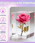Crystal Clear Epoxy Resin Kit 1 Gallon Self Leveling UV Resistant Rapid Cure for DIY Projects, featuring preserved pink rose in clear block