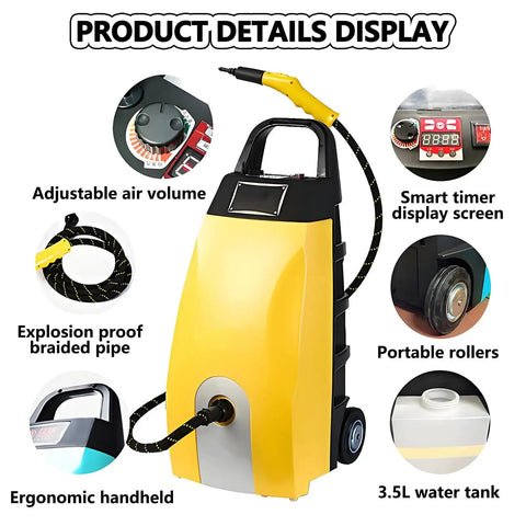 3000W High Pressure Steam Cleaner With Ozone Function For Heavy Grease And Dirty Carpets, yellow finish, adjustable features, ergonomic design.