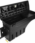 Heavy Duty Left Side Truck Toolbox For Chevy Silverado 1500 And Gmc Sierra 1500 black hardcase opened to show storage space.