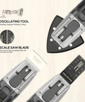 Badass 20V Cordless Oscillating Multi Tool With 15 Piece Accessory Kit And Rapid Charge Lithium Battery For Demolition And Precision Detail Work A True Job Site Beast To Buy Today showing oscillating tool design and scale saw blade.